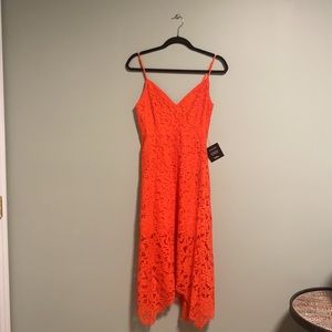Lulu’s orange midi lace dress